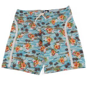 Roxy Board Shorts Women's Size 9 Blue Floral Palm Print Drawstring Waist Swim